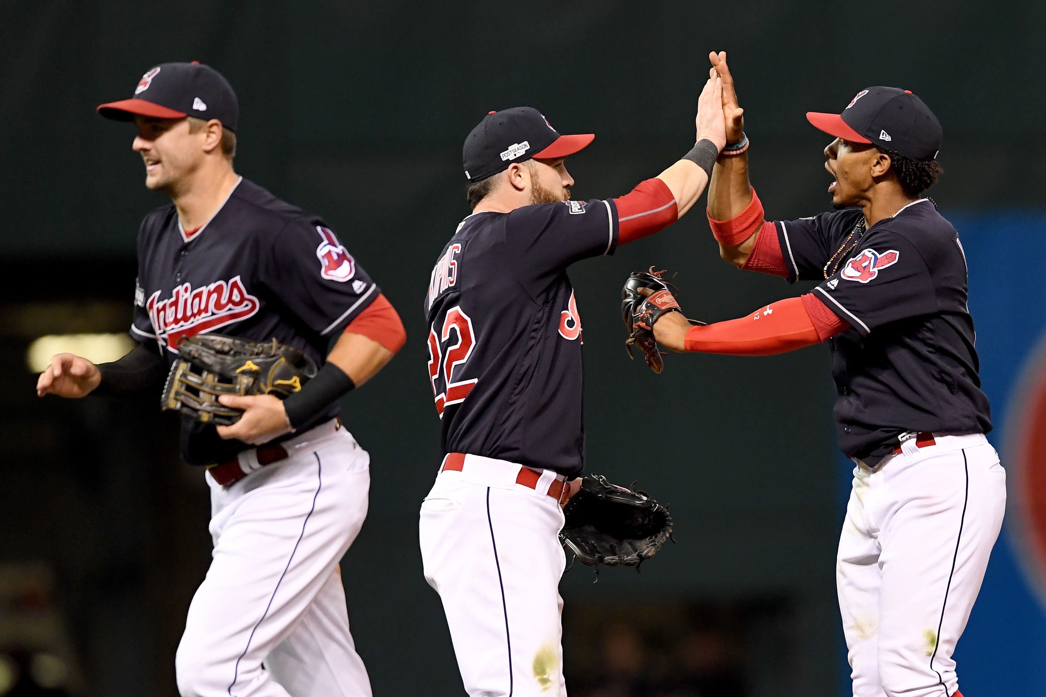 Cleveland Indians Francisco Lindor celebrates after hitting a