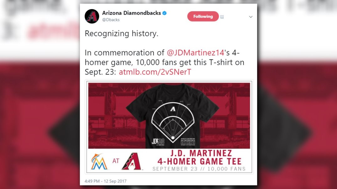 Arizona Diamondbacks J.D. Martinez 4 Home Run Game T Shirt 